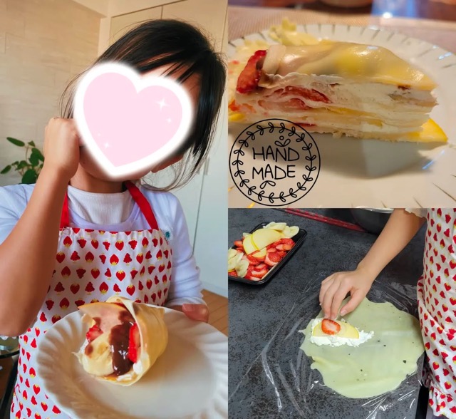 酒井菜摘が娘とクレープ作り