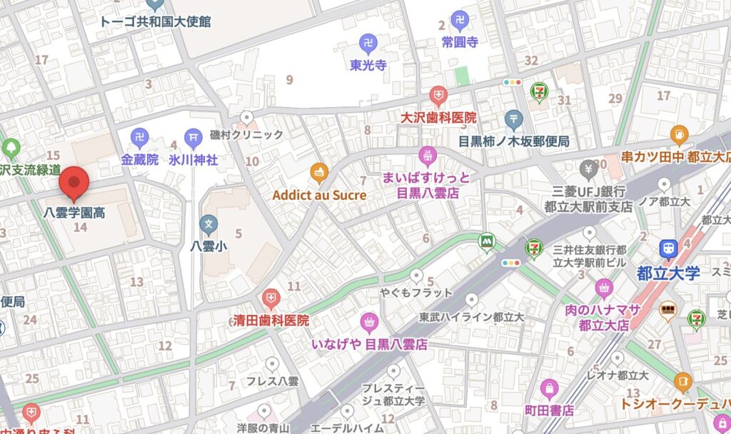 八雲学園高校周辺の地図