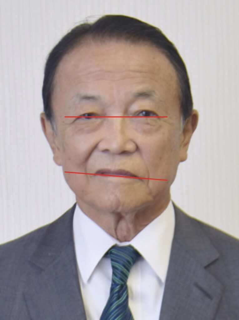 麻生太郎の顔の左右バランスを示した画像