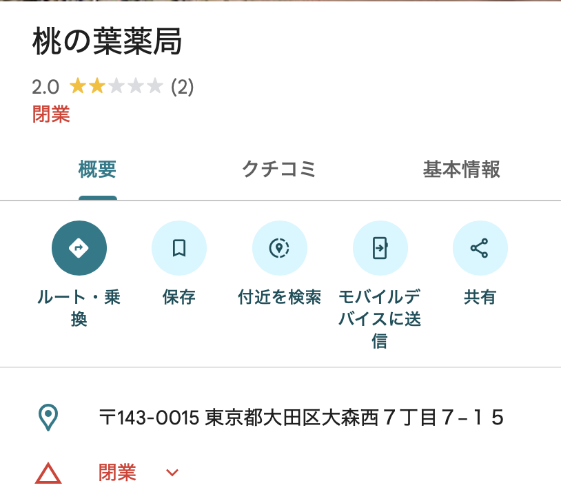 桃の葉薬局は閉業?