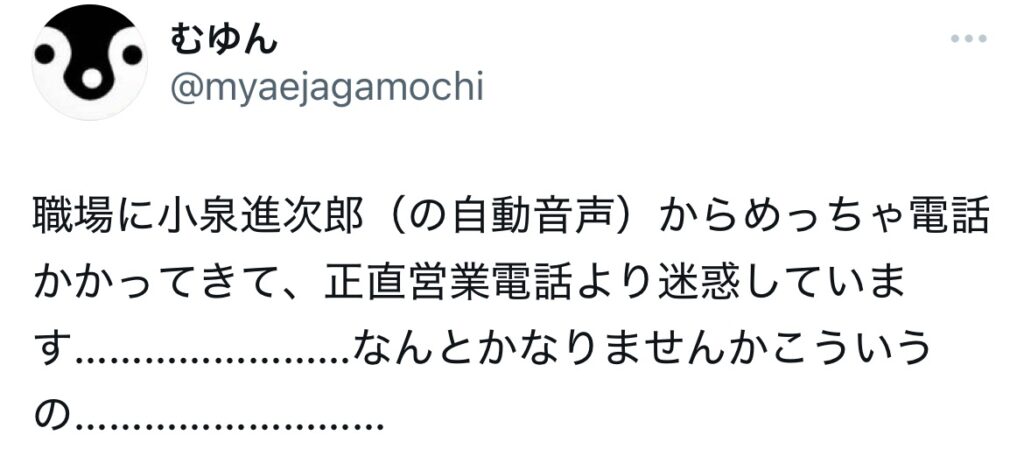 小泉進次郎の自動電話かかってきた人のXスクショ