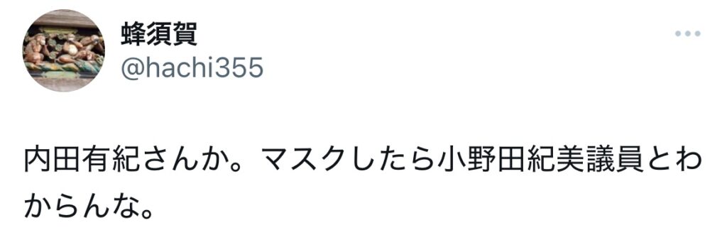 小野田紀美と内田有紀に関するXポストのスクショ