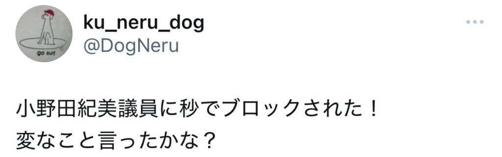 小野田紀美のブロックに関するポストのXスクショ