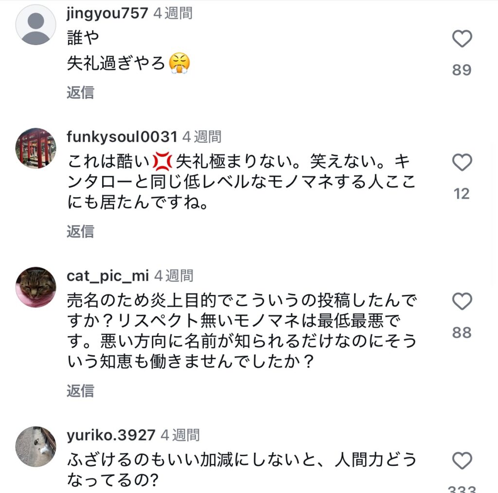 インスタコメントのスクショ